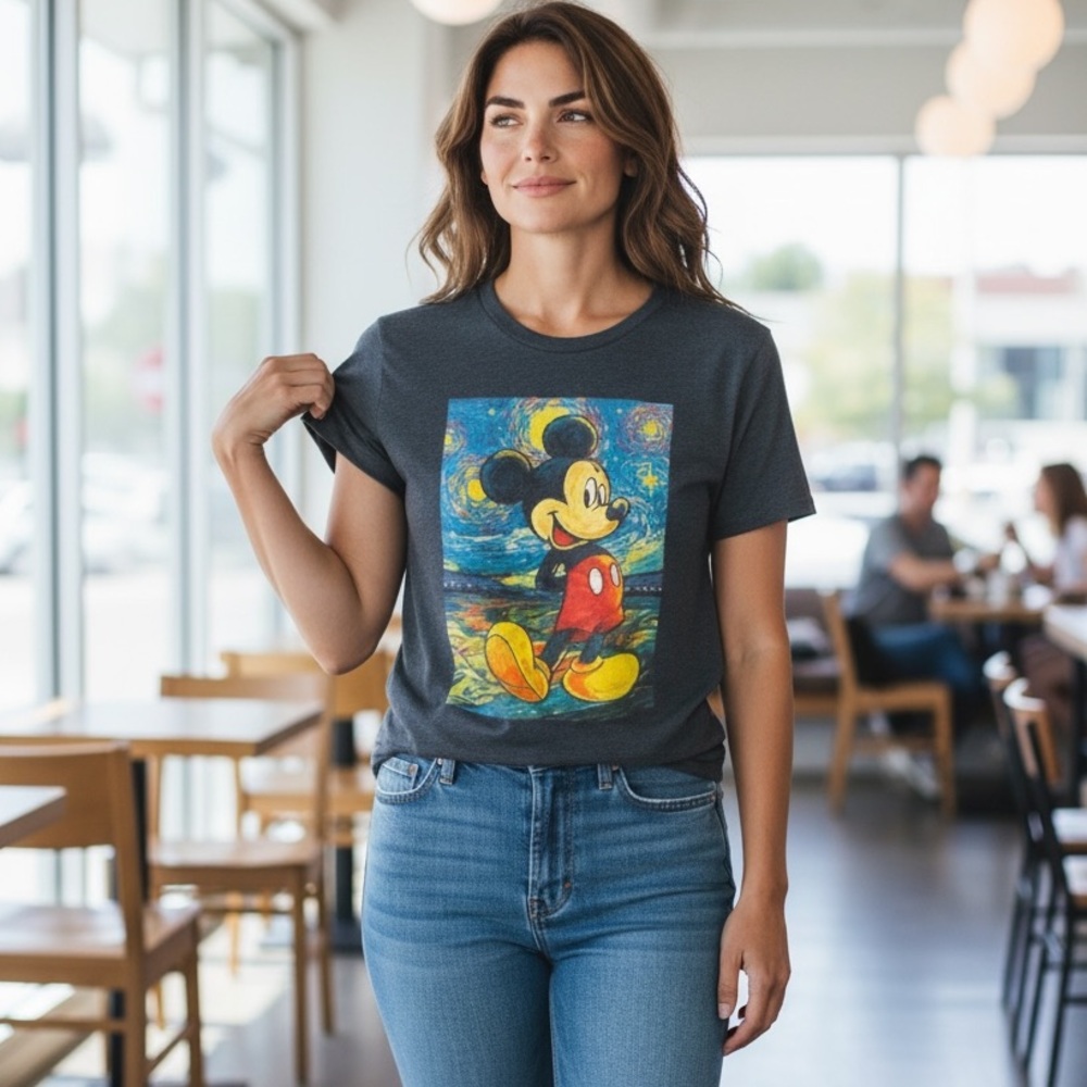 Disney Mickey Mouse in the style of Van Gogh 100% cotton Size M E4